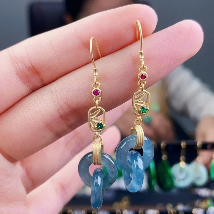 翡翠耳饰银S925镶嵌饰品