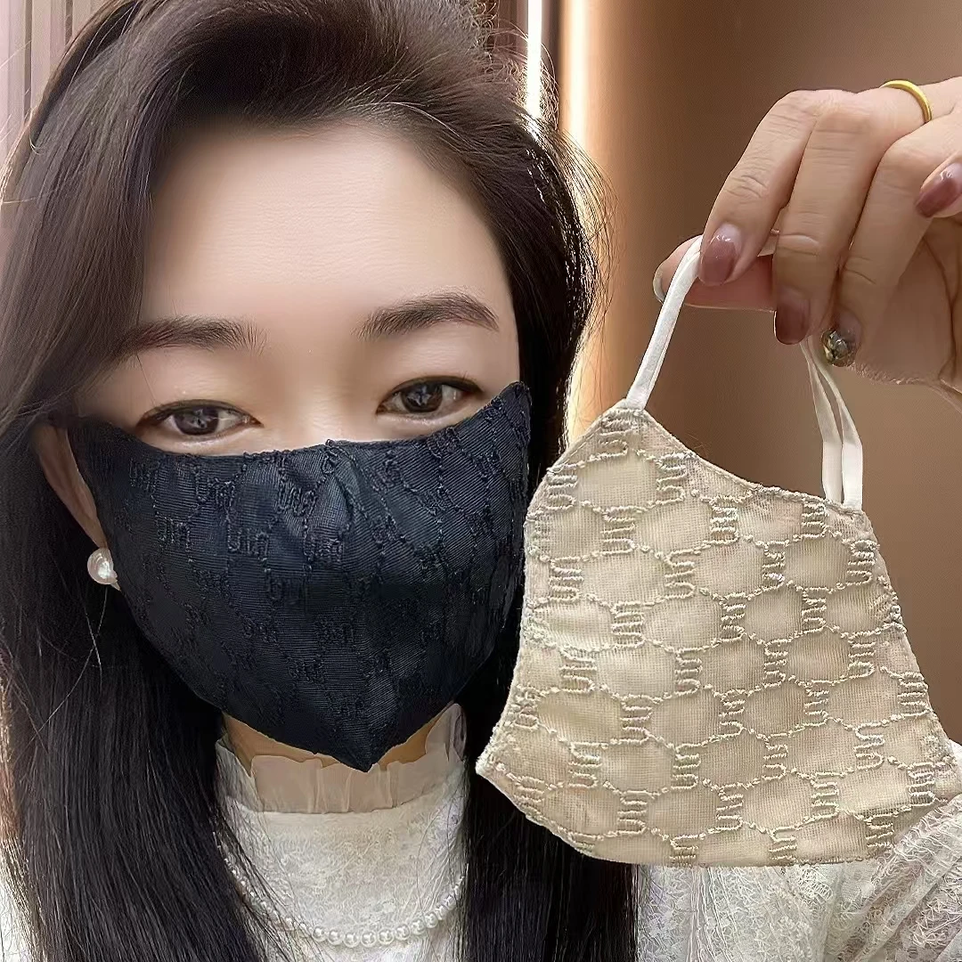 春秋薄款蕾丝刺绣n字母防晒面罩立体护眼角防风防尘透气口罩