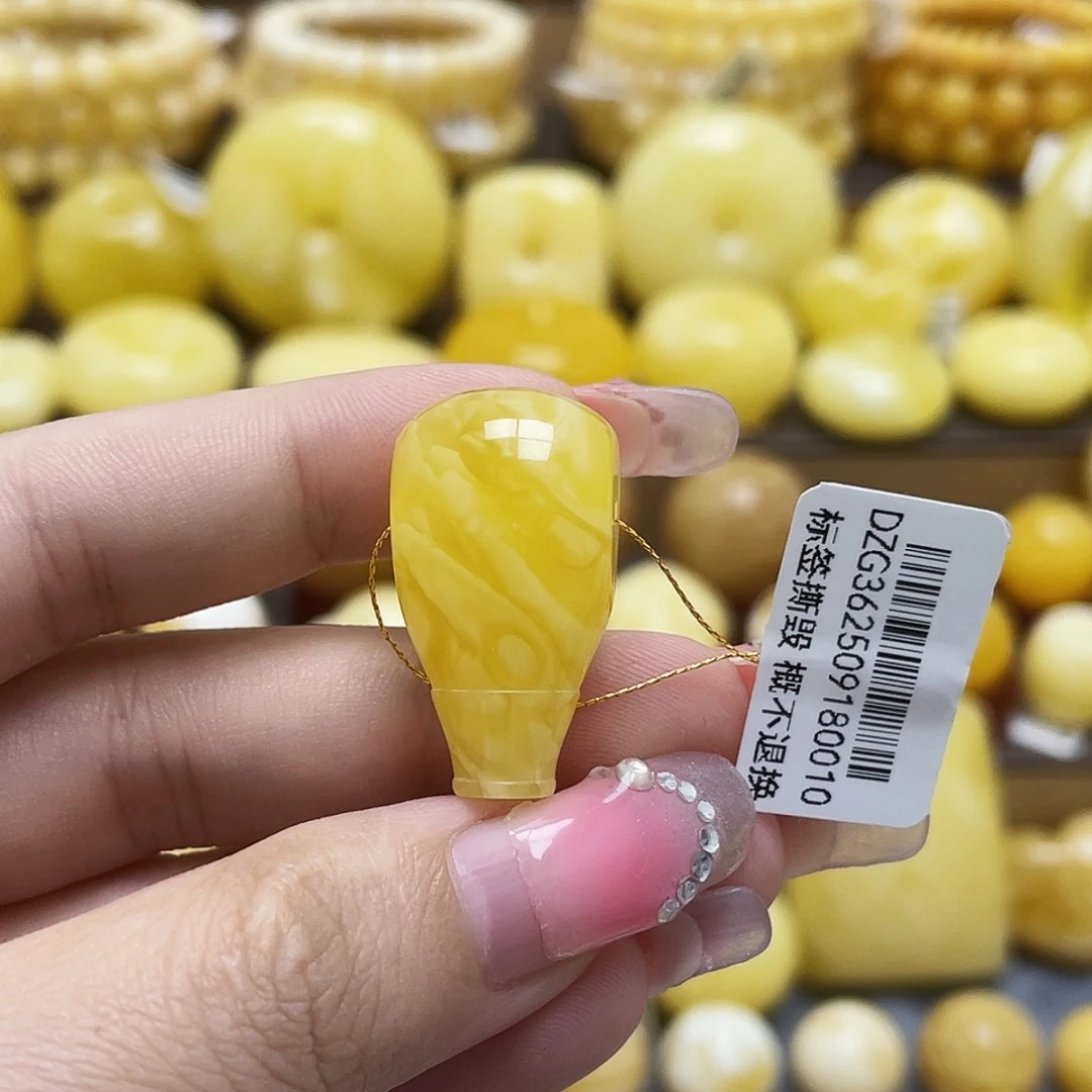 裸石琥珀未镶嵌15.1*28.2mm虎皮妖花三通