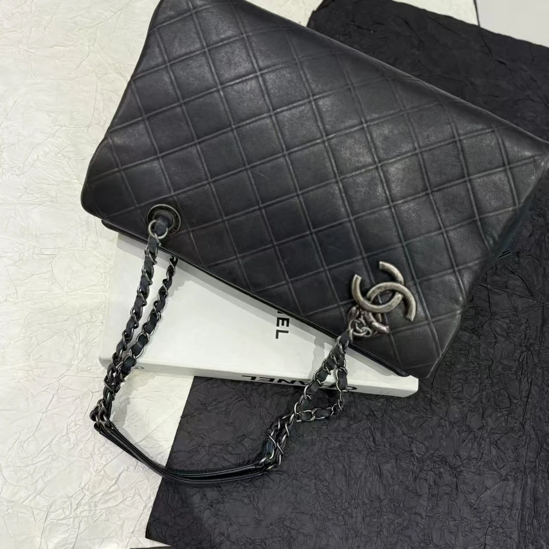 95新 Chanel/香奈儿 黑银托特单肩包斜挎包