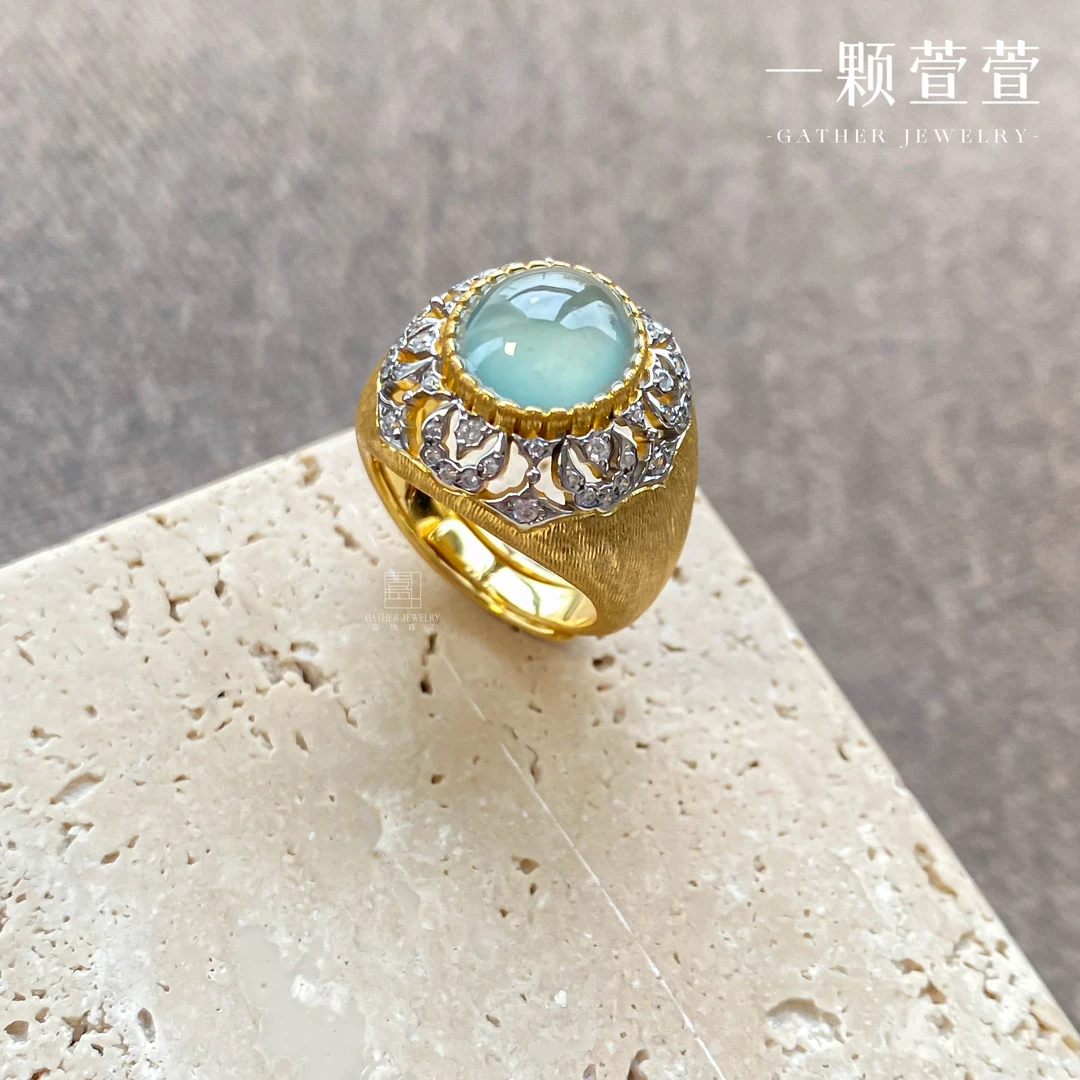 【佛罗伦萨】一颗萱萱天然翡翠银镶蛋面戒指120006轻奢气质时尚