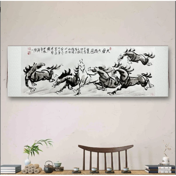 释隆一手绘作品《大唐六骏图》200*70cm