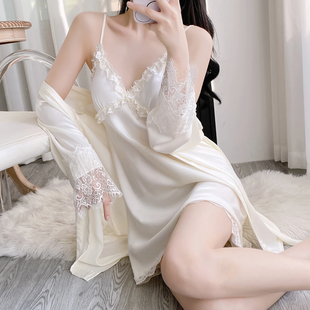 套装性感甜美夏季春夏法式两件套冰丝奢华蕾丝时尚家居服