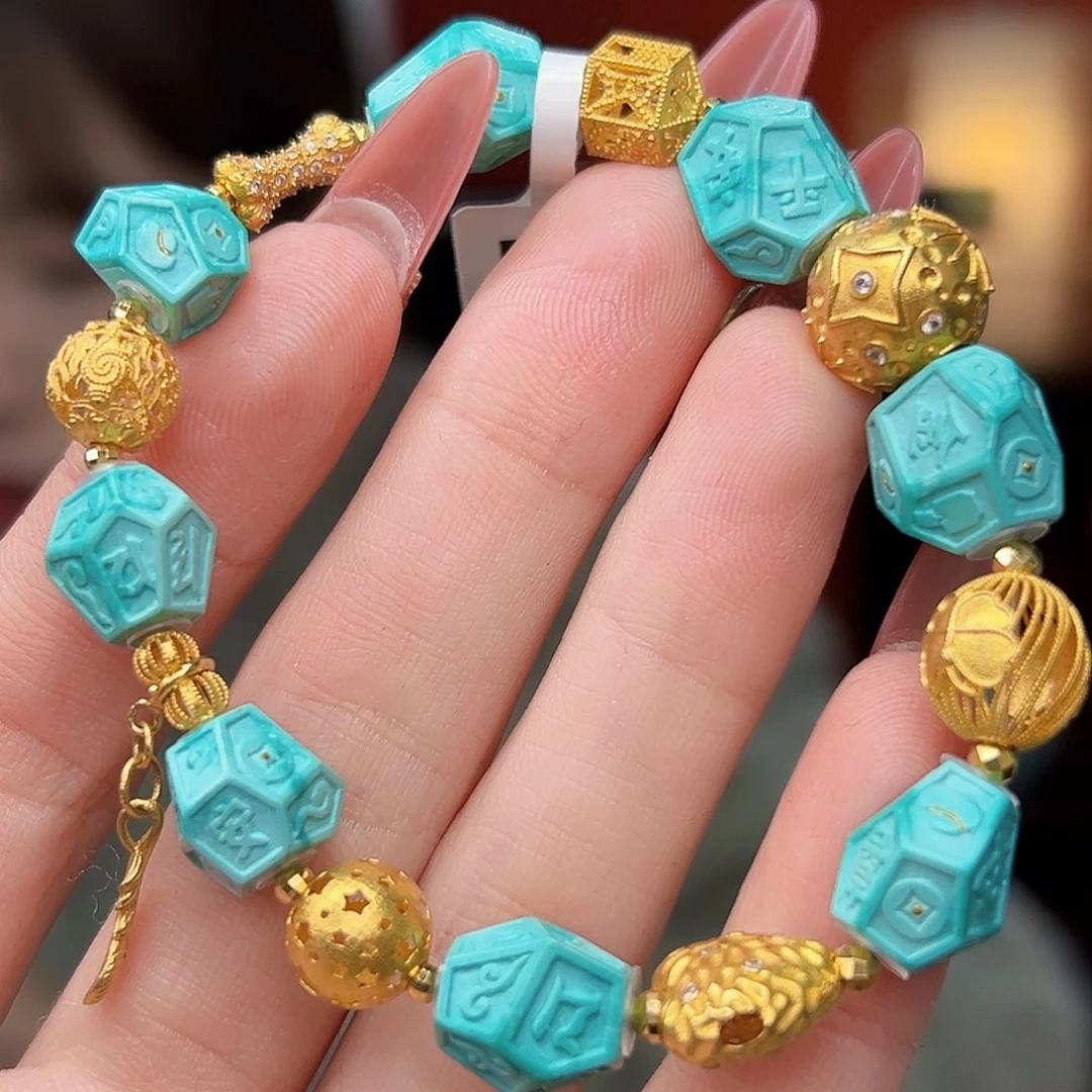 绿松石18K金镶嵌珠宝奇石