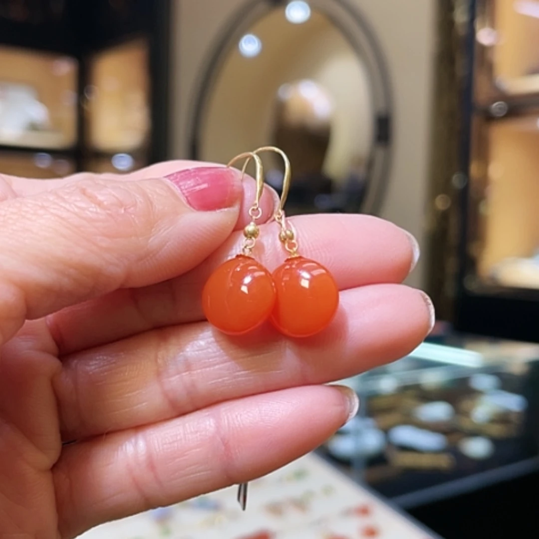 【闪购商品】南红玛瑙耳饰18K金镶嵌