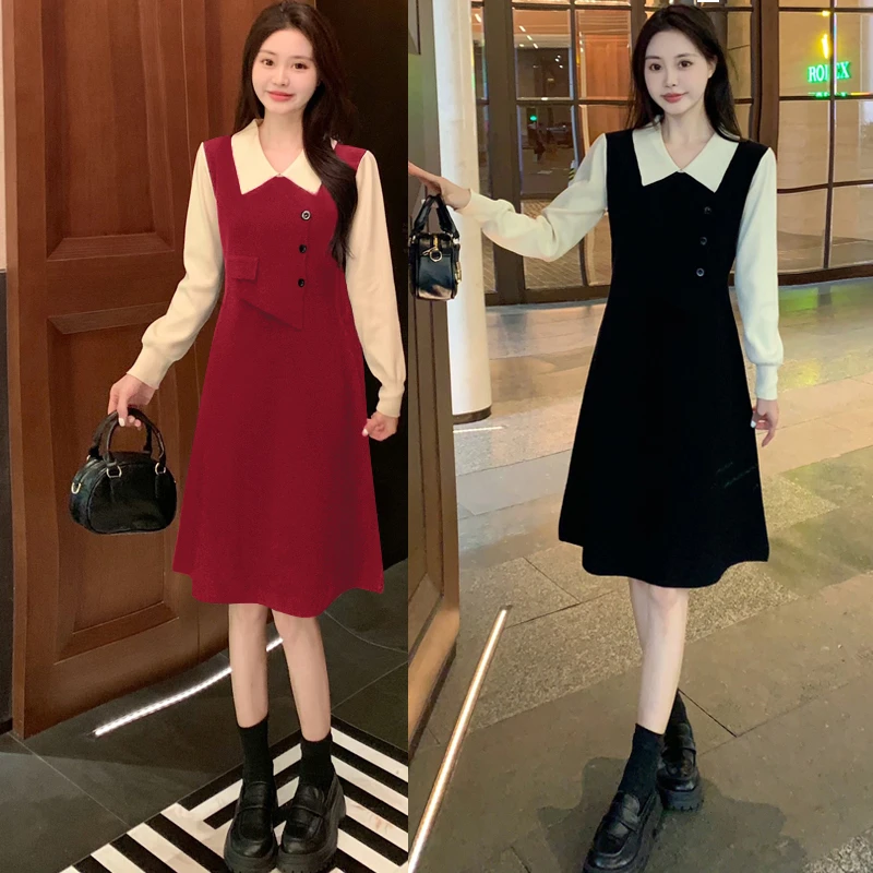 【墨墨家】2025年春秋新款气质减龄POLO领时尚撞色显瘦连衣裙#8864