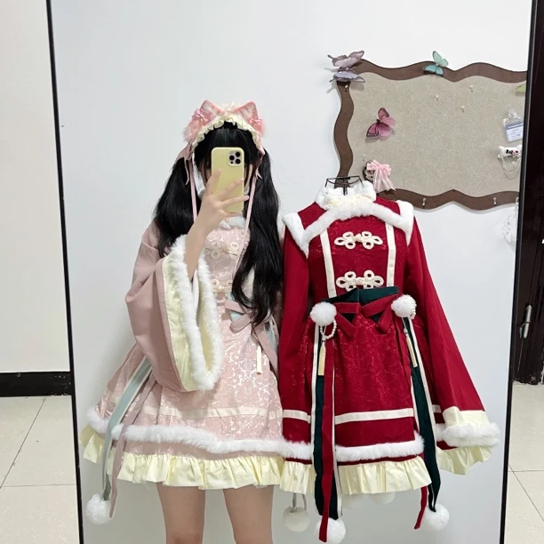 清仓 西瓜气泡水桃夭圣诞新年小裙子Lolita连衣裙长袖