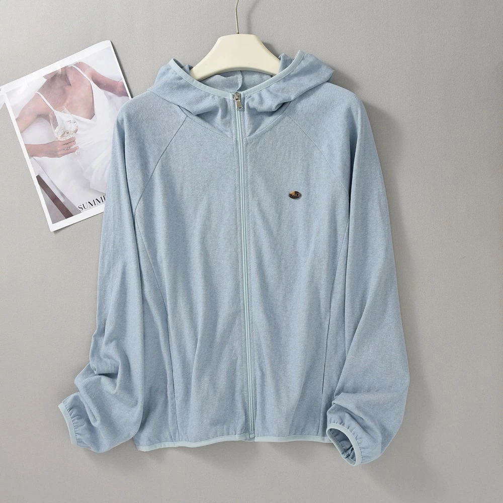 夏季新款纯色时尚休闲百搭显瘦连帽开衫外套女5062