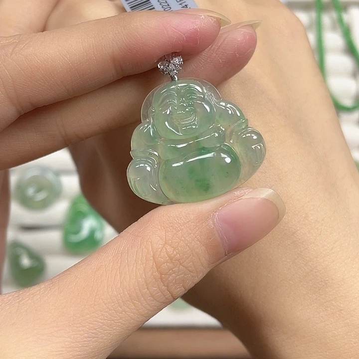 翡翠18K金镶嵌颈饰天然翡翠佛公