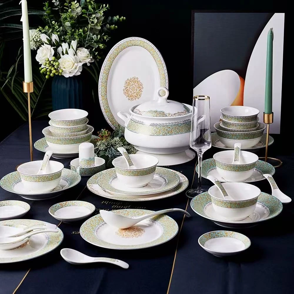 金凤翊54件（点关注发76件）景德镇家用陶瓷餐具轻奢乔迁送礼