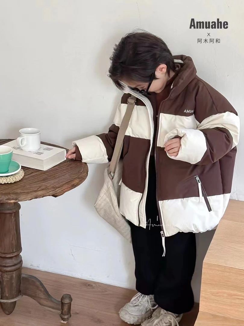 新款时尚男童羽绒服童装立领韩版撞色冬季加厚潮童