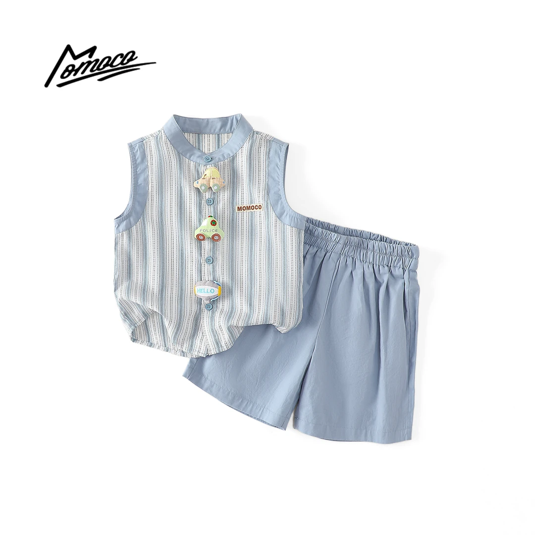 MOMOCO夏季男女童时尚洋气韩版小汽车公仔无袖套装77230580033