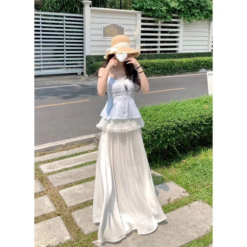 木耳边吊带背心女春夏显瘦纯欲上衣女配高腰显瘦半身裙 80310