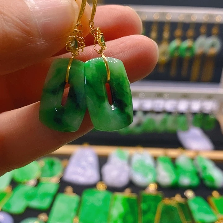 翡翠18K金镶嵌耳饰?***?耳坠