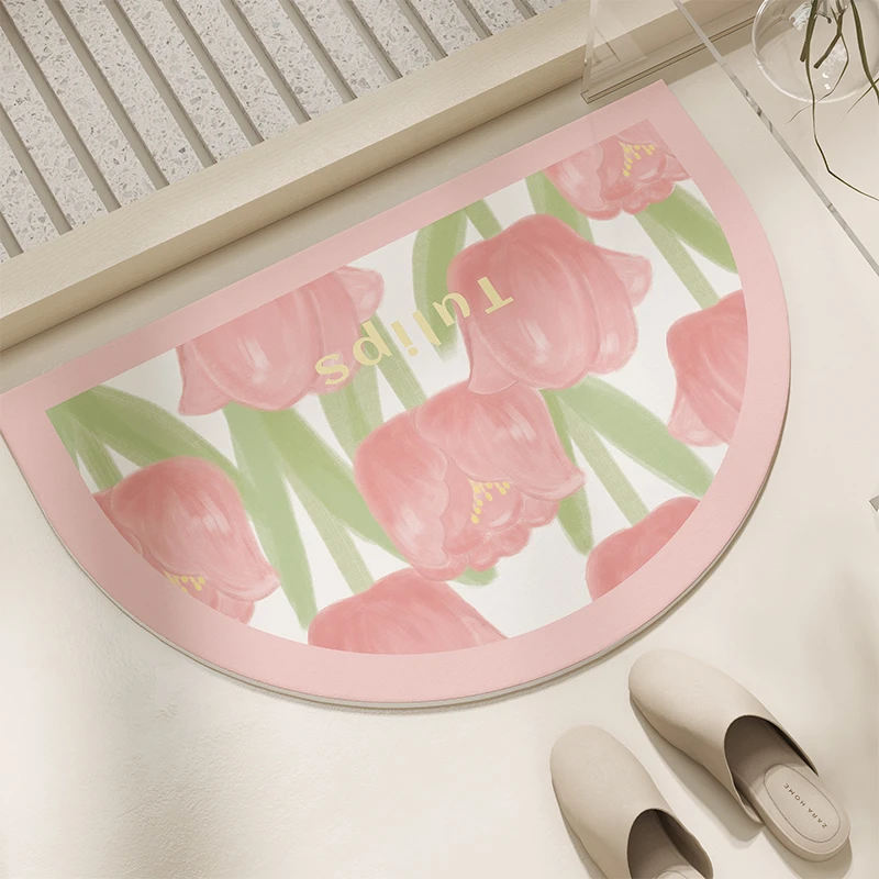 浴室硅藻泥吸水垫卫生间厕所门口进门防滑速干脚垫半圆家用地垫yb