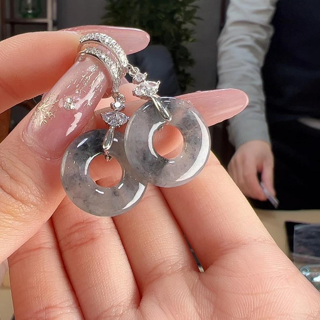 翡翠耳饰银S925镶嵌耳环53