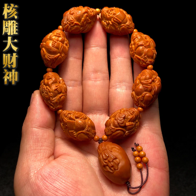 老油核精雕八大财神男士橄榄核手串高端八方来财核桃文玩手持把件