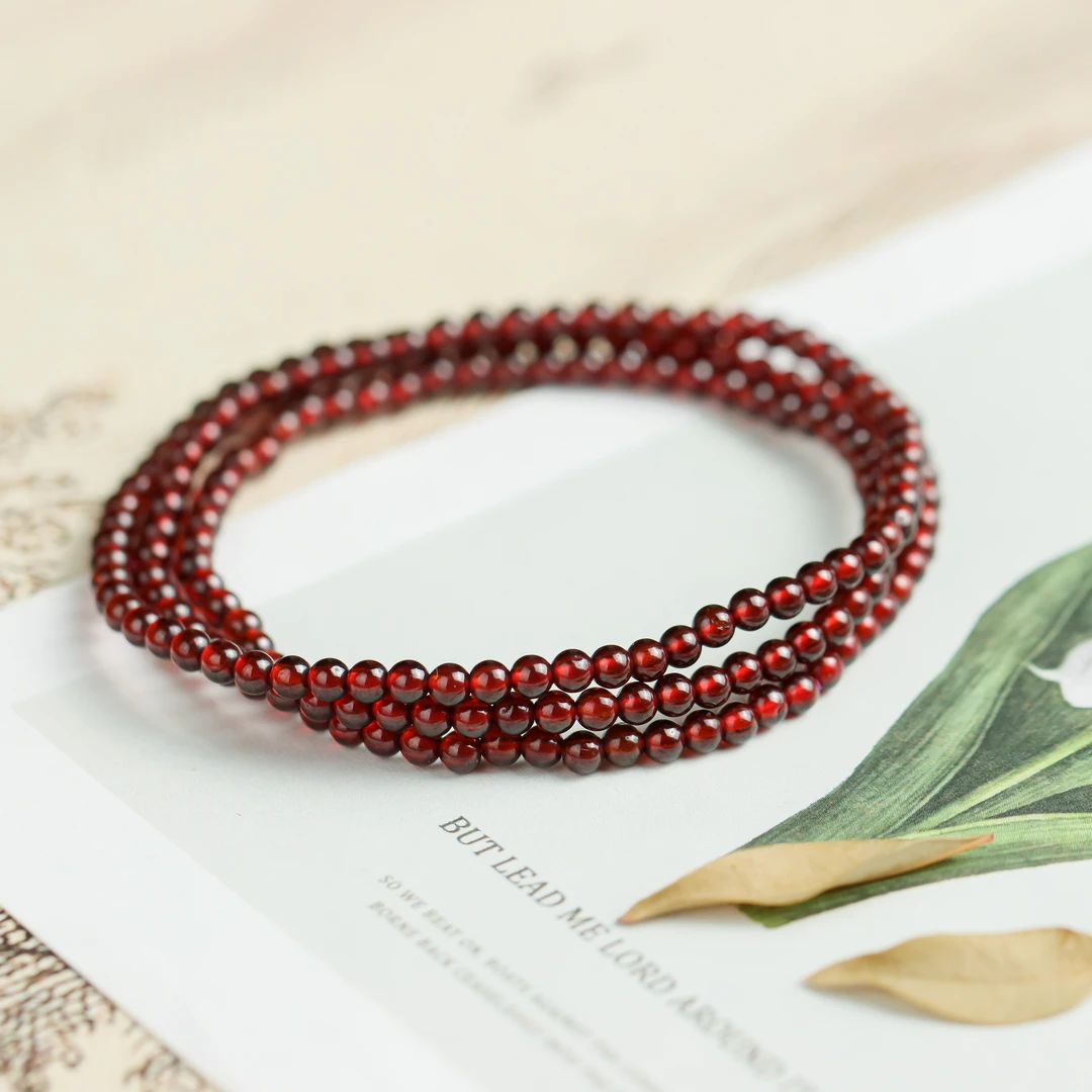 石榴石圆珠时尚精致百搭送礼女款多圈手串