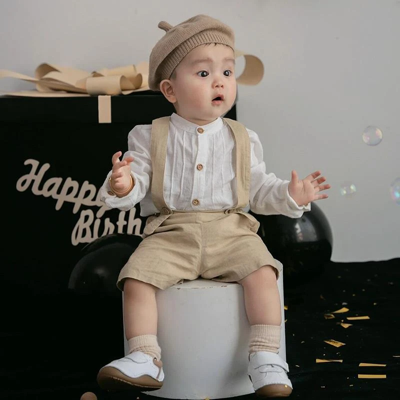 男宝一周岁宴礼服夏季帅气小西装两岁生日衣服婴儿背带裤分体套装