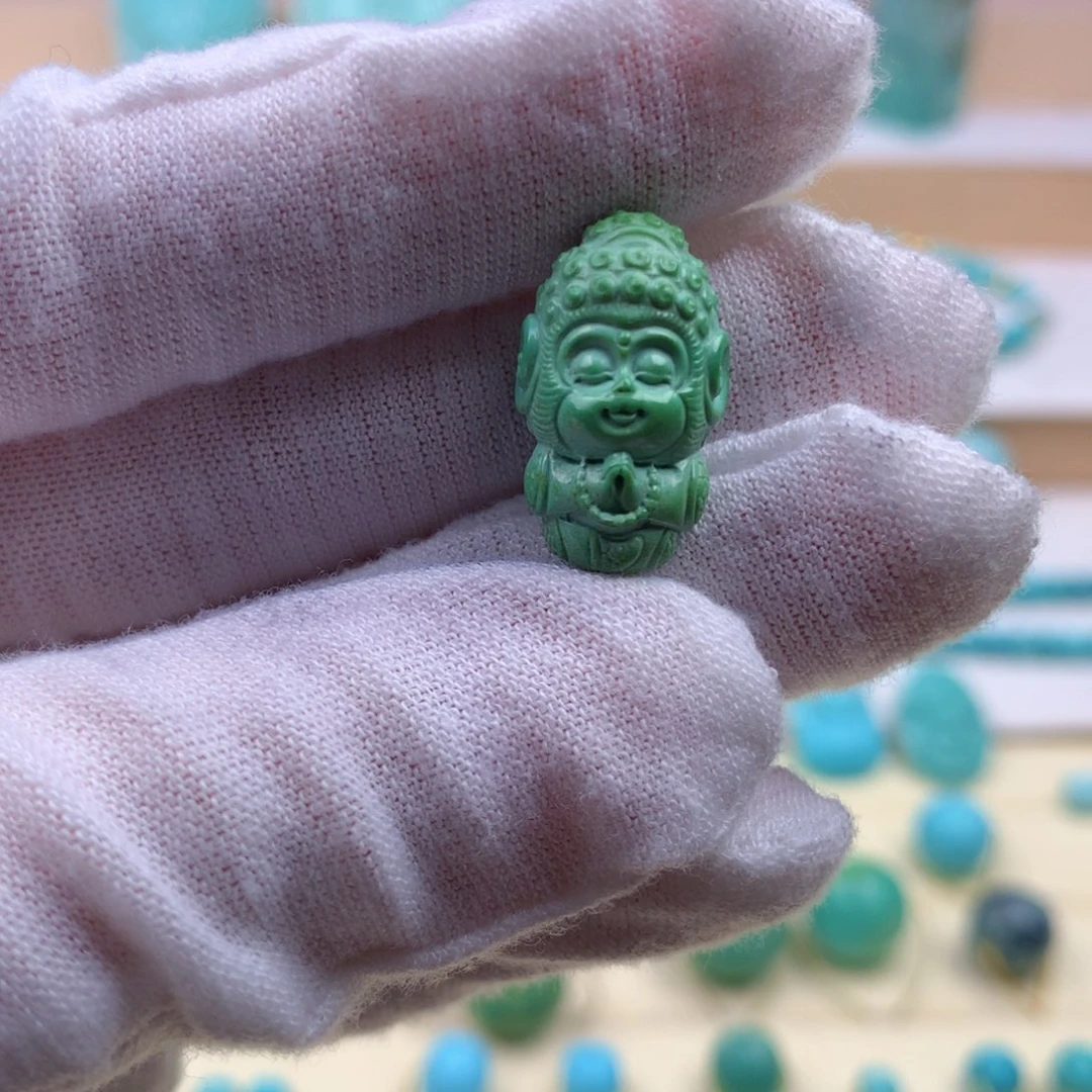 绿松石未镶嵌珠宝奇石菜籽黄小猴子11.7*19.8mm