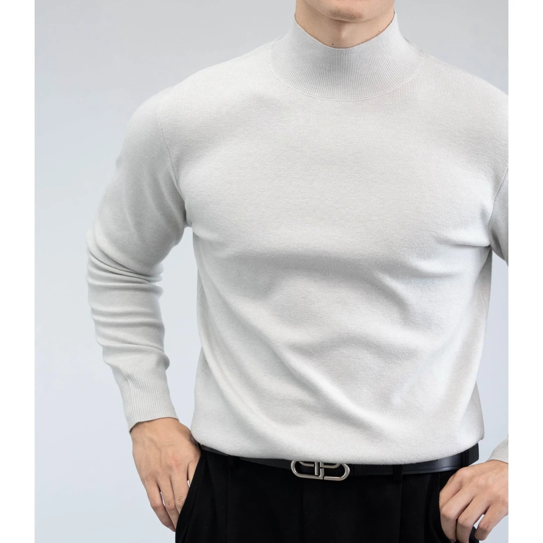 半高领羊毛衫莫代尔亲肤舒适男士打底针织衫秋冬纯色保暖百搭毛衣