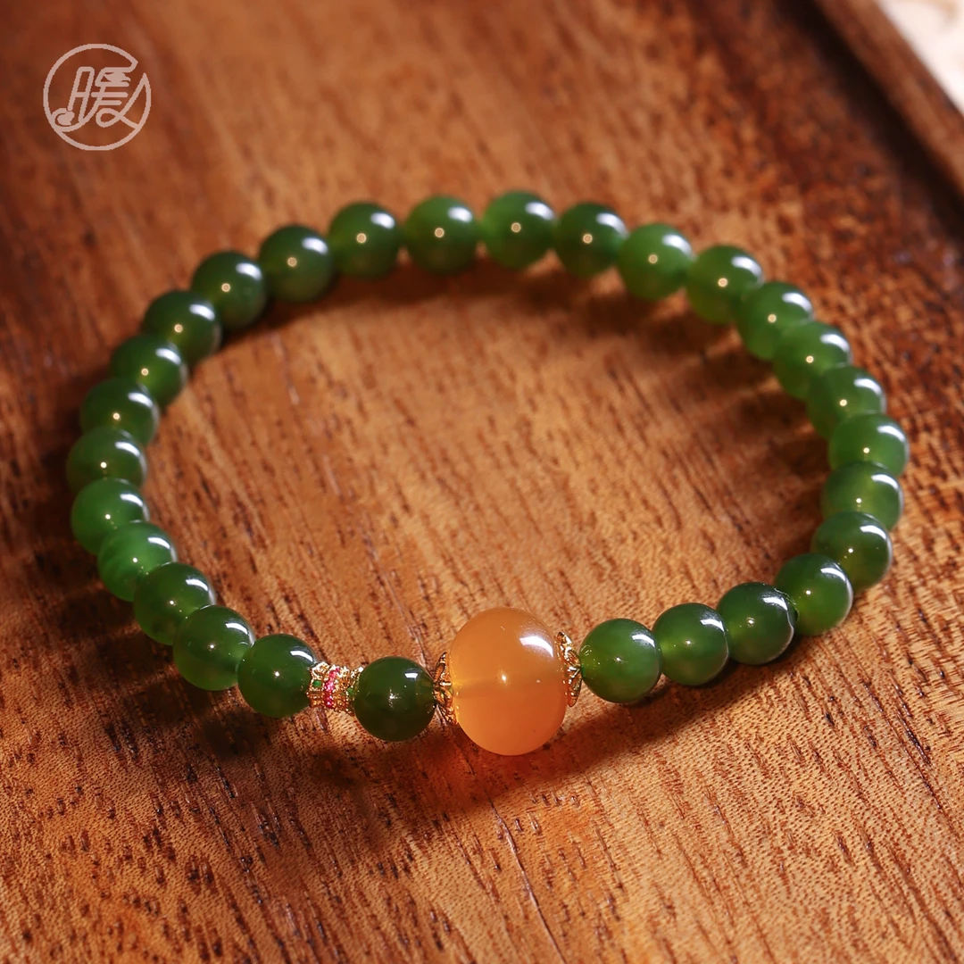 单圈和田玉手串6mm搭配蜜蜡路路通手链A6527多样性发一