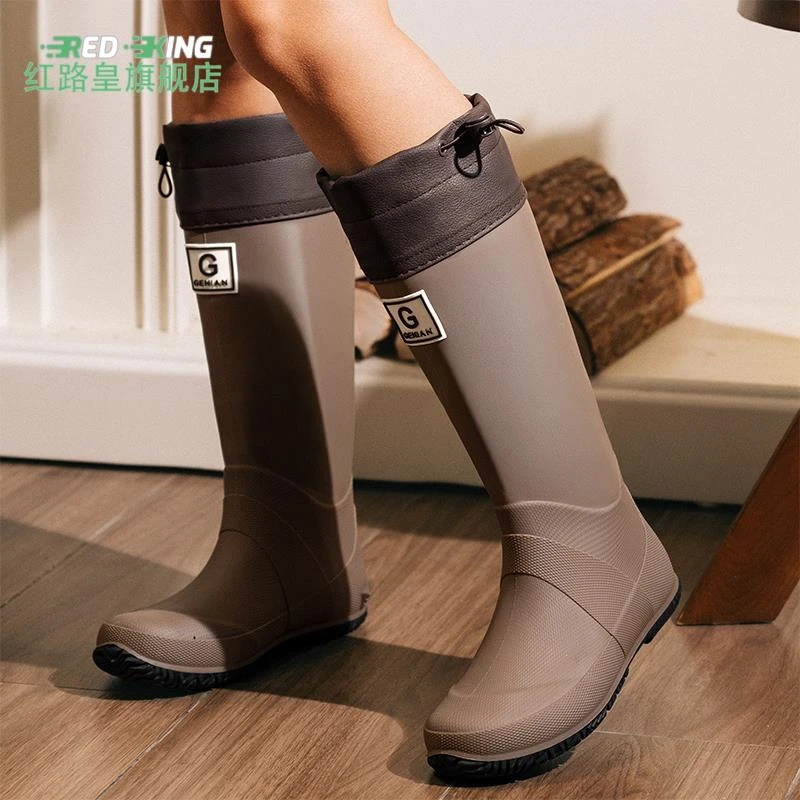 野鸟协会日式可折叠雨鞋女成人防水防滑水鞋高筒户外徒步雨靴水靴