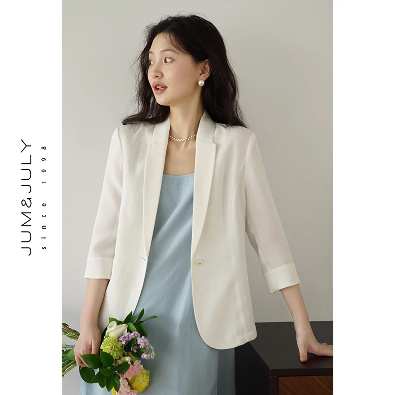 嘉茱莉九分袖西装外套女2025年夏季新款小个子薄款通勤西服V1060