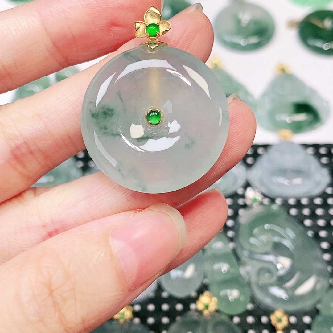 翡翠18K金镶嵌吊坠(不含链)