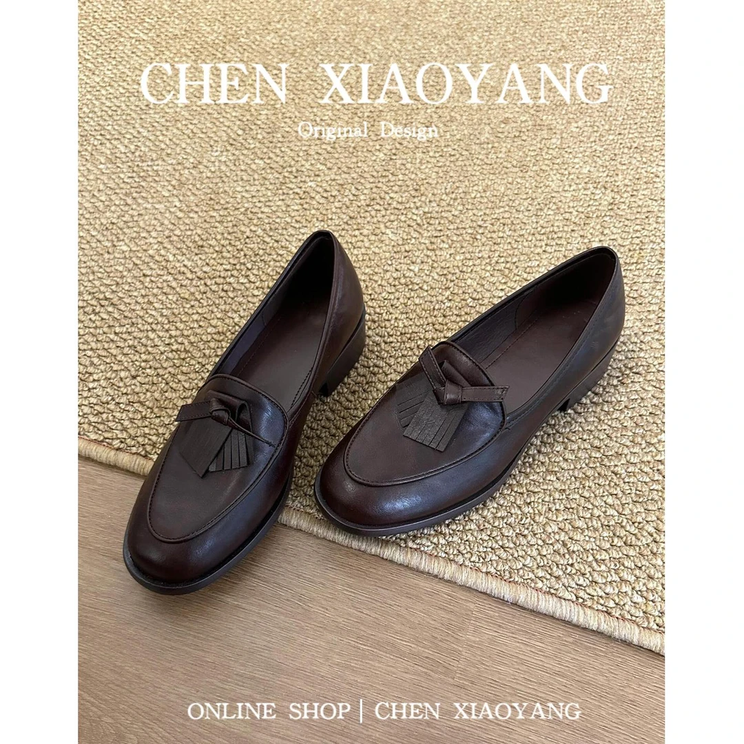 【维米克设计师版】明星同款百搭手工覆古一脚蹬乐福鞋女圆头设计