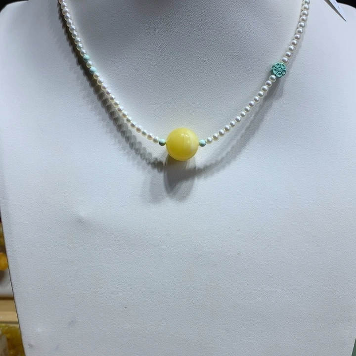 蜜蜡颈饰银S925镶嵌16.6mm