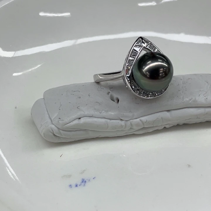 银S925镶嵌戒圈海水珍珠9mm