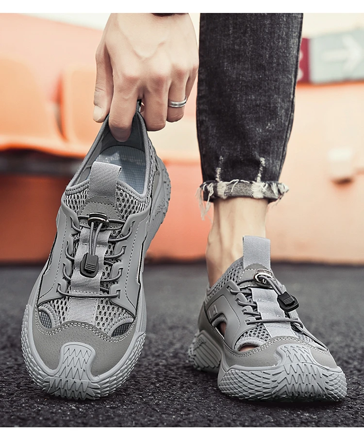 男鞋防滑松紧带耐磨包头纯色沙滩鞋夏季轻便镂空透气AD131