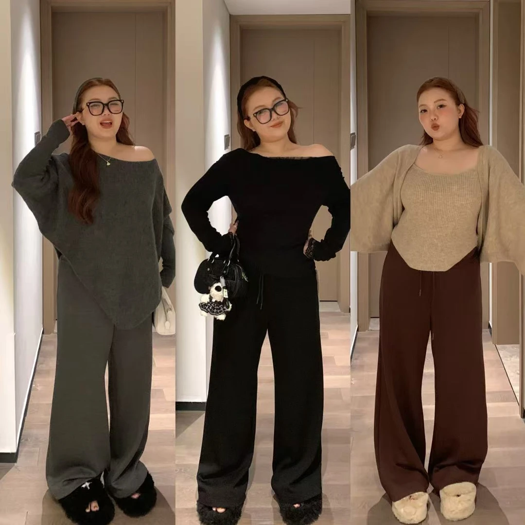 慧芝huizhi A233显瘦三色卫裤 定制高腰不显三角区腿賊直休闲卫裤