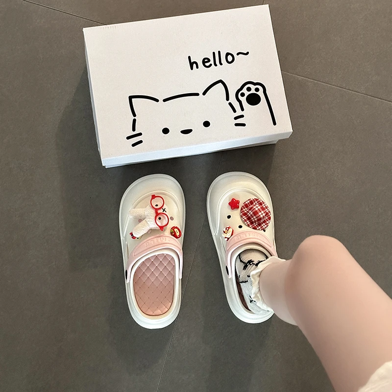 可爱卡通米菲兔两穿洞洞鞋女2025夏季厚底配裙子防滑外穿包头凉鞋