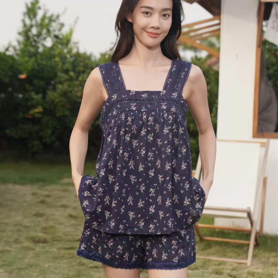 韩绿25碎花背心短裤睡衣套装