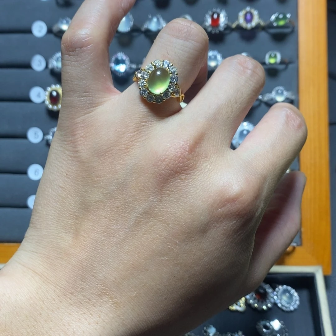 蛇纹石玉戒指银S925镶嵌故*