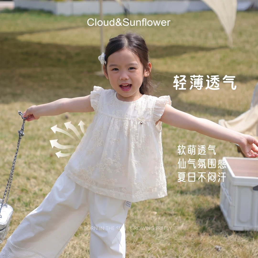【云朵小葵】【白絮谣】女童夏季新款琉璃蝴蝶结金标休闲娃娃衫262367