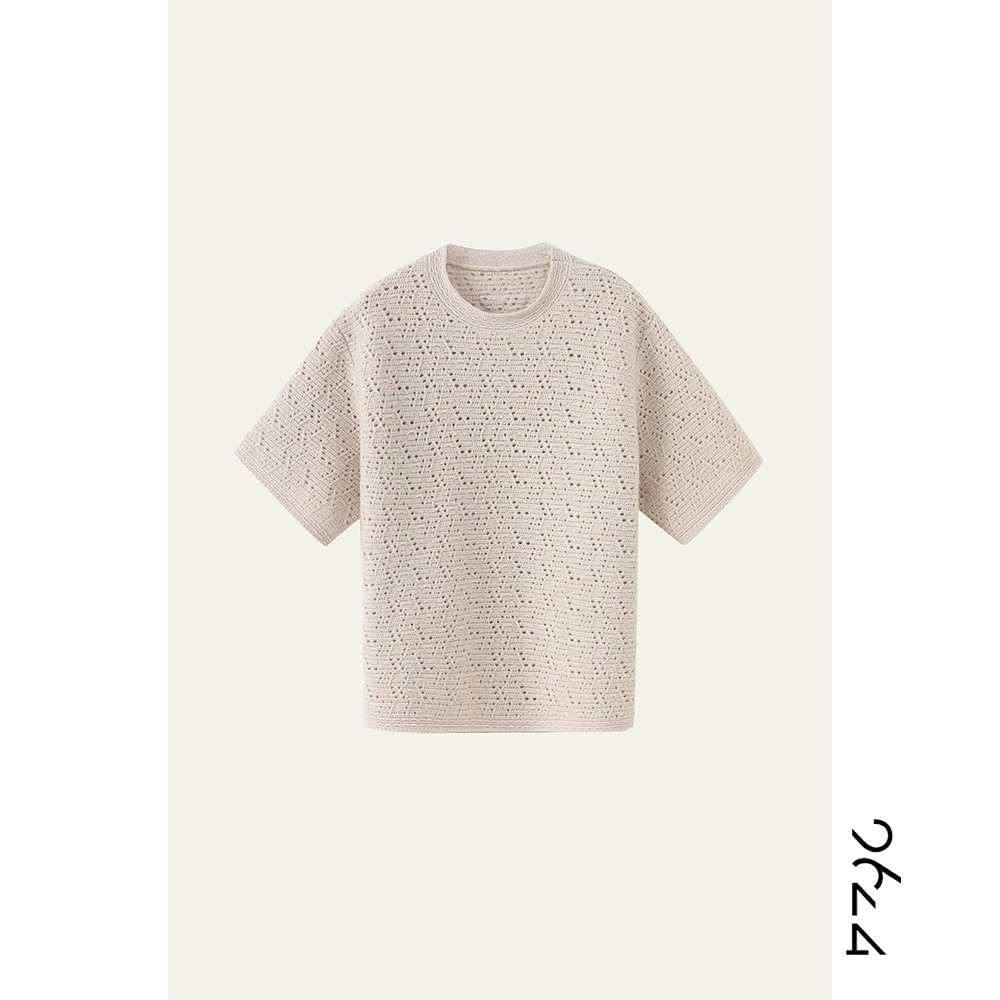 【气泡】100绵羊毛镂空手工感重磅羊毛针织T恤29699