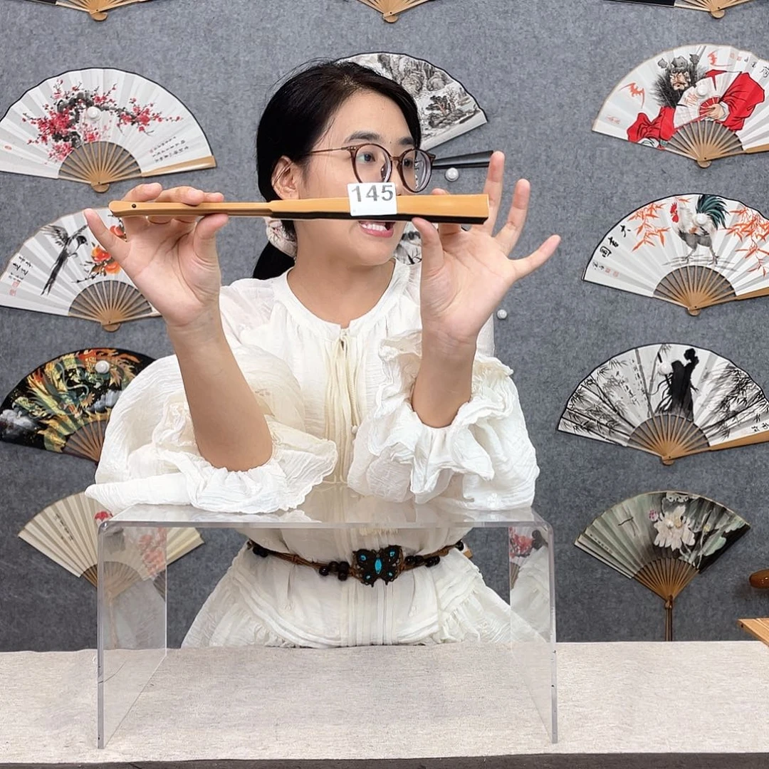 国画95寸水磨玉竹纯手绘-文玩扇骨（默认粘好） 145