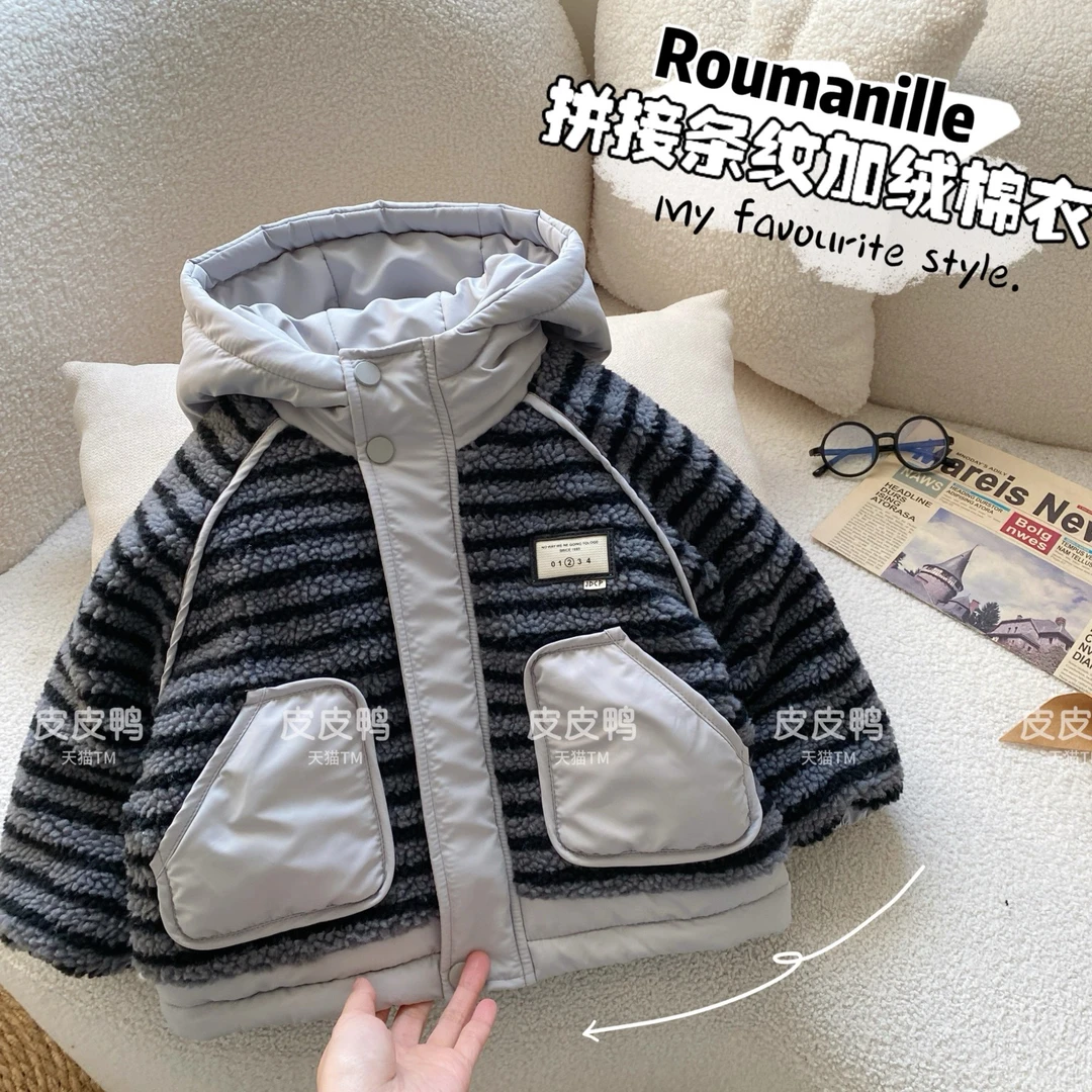 男童棉服冬季韩版宝宝加绒加厚连帽棉衣外套儿童冬装保暖洋气棉袄