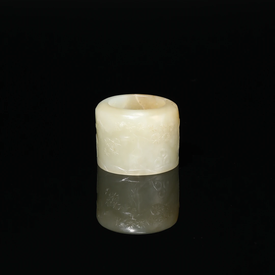 9036 清中期 和田玉官帽鹤鹿同春扳指