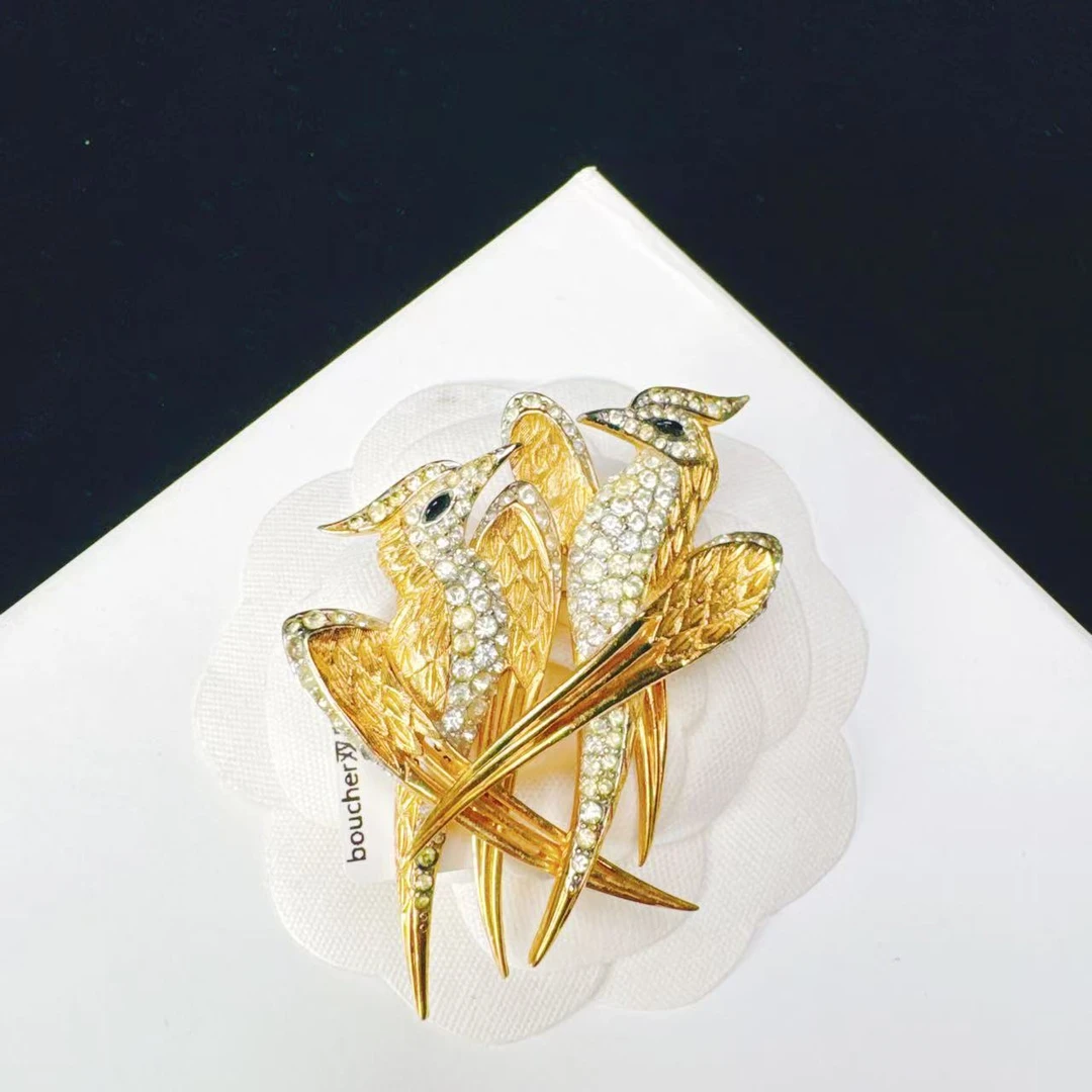 合金胸针 柚礼中古/boucher素金双飞鸟胸针LC506030