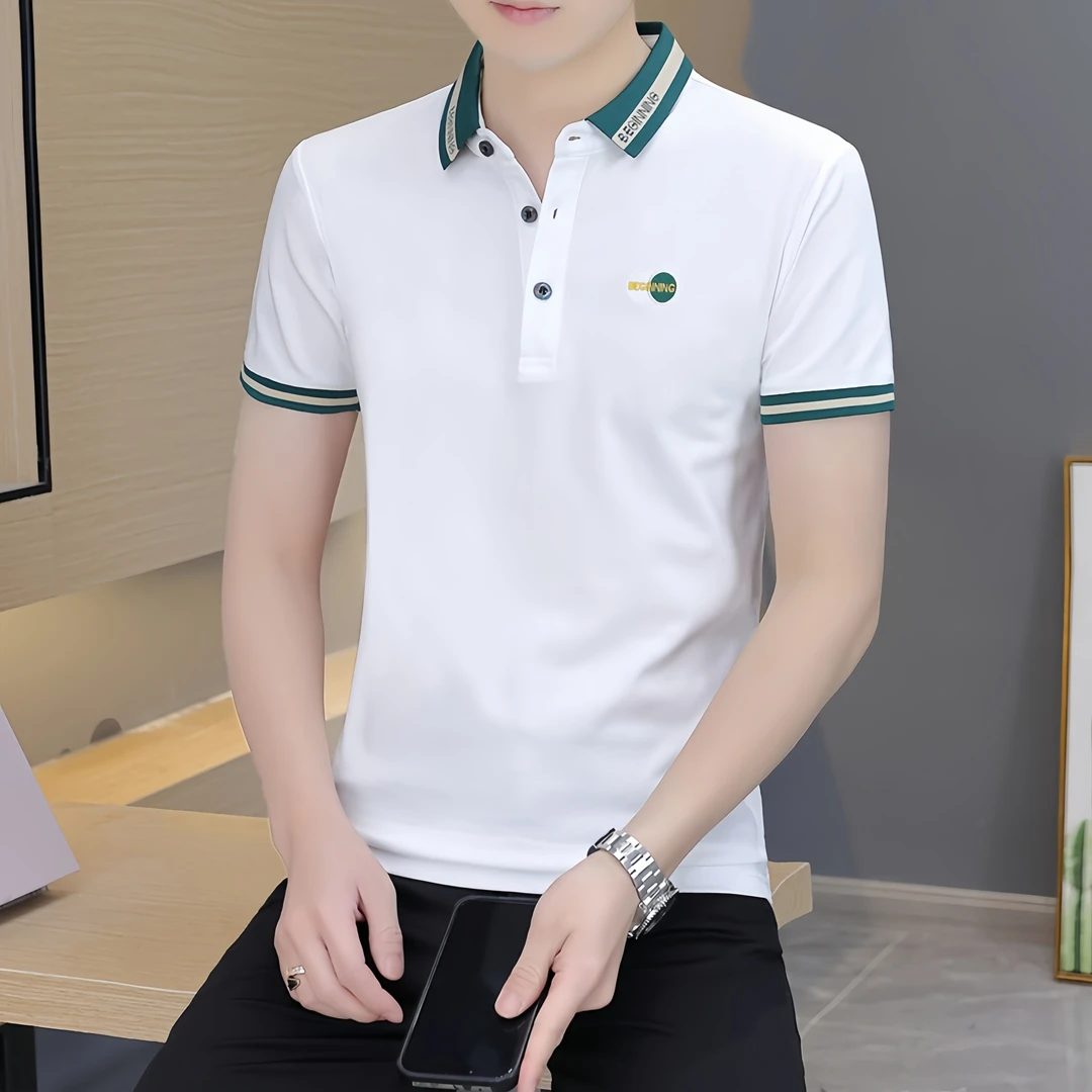 夏季新款翻领polo衫男短袖t恤修身时尚百搭青年上衣潮