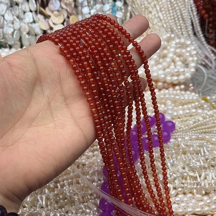 玛瑙/玉髓未镶嵌珠宝半成品一条4mm红玛瑙