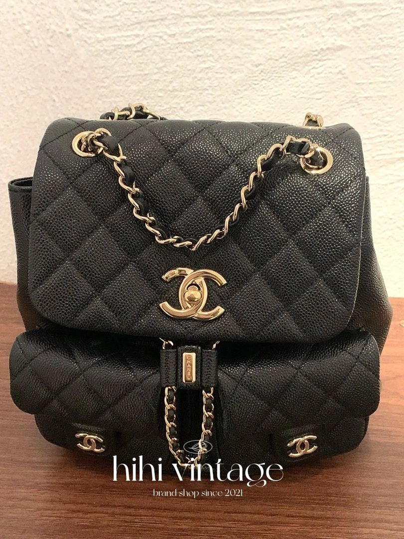 99新 Chanel/香奈儿 黑金荔枝纹Duma双肩青蛙包中号//一店