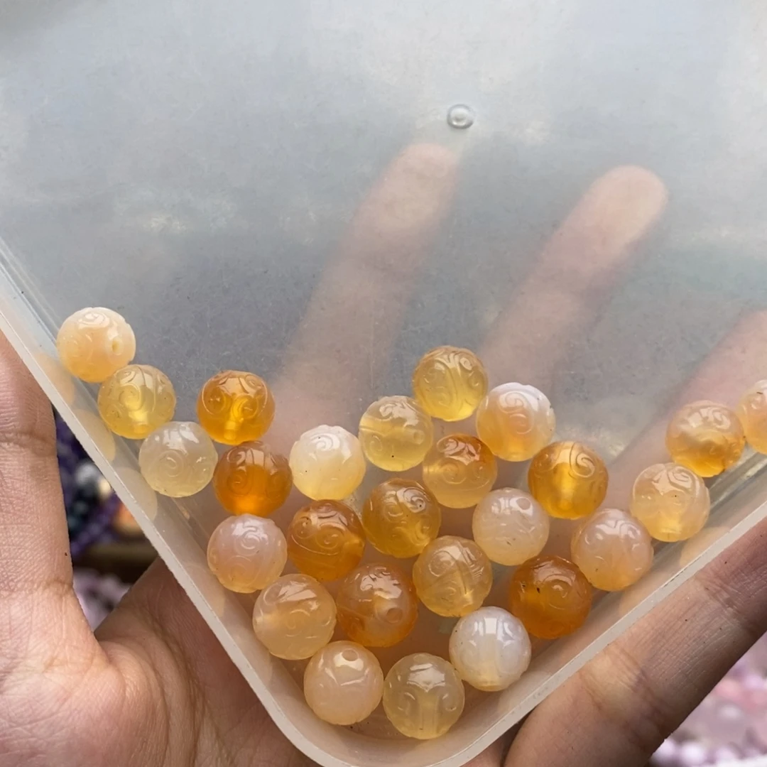 玛瑙/玉髓未镶嵌珠宝半成品五个天然10mm橙玛瑙回纹珠