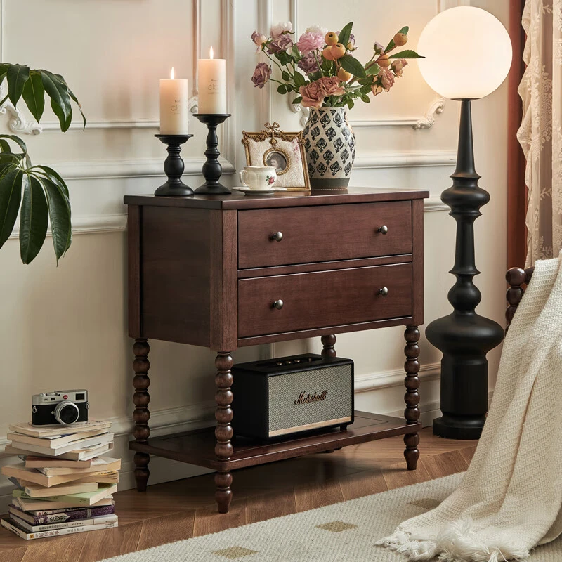 复古风全实木玄关柜美式客厅靠墙储物置物过道沙发电视柜侧边立特