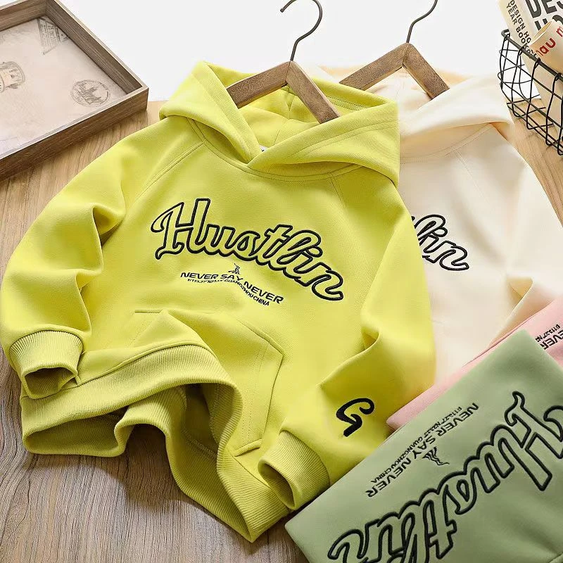 男童春秋连帽卫衣2025新款中大童洋气字母帽衫时尚休闲套头潮上衣