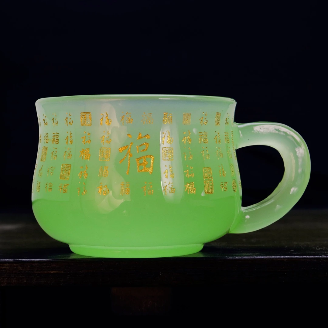官方正品《百福》汝青雕刻琉璃咖啡杯/容量110毫升